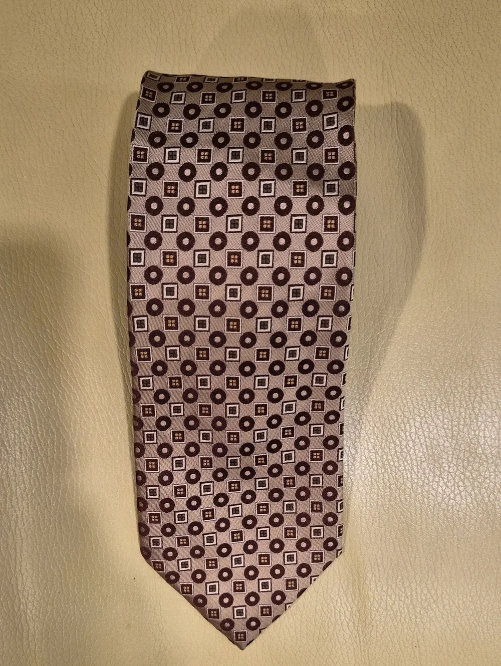 Ermenegildo Zegna Silk Brown and Cream Geometric Tie Made In Italy